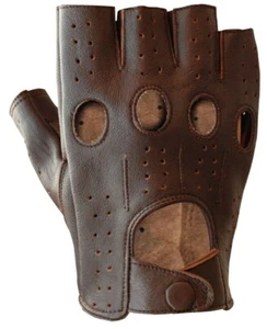 Men's Real Leather Half Finger Biker Driving Gloves Motorcycle Police Tactical  - Picture 1 of 19
