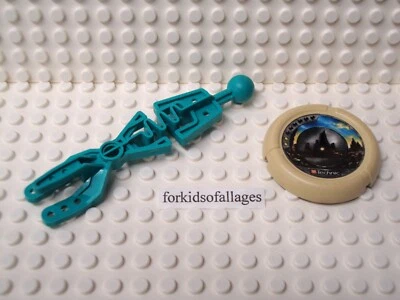LEGO Technic 32168 Throwbot Slizer Arm Forked Dk Turquoise w/Disk 32171 Tan Disc - Image 1 of 2