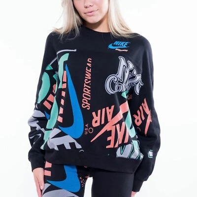 Nike Women's Sz S Black All Over Print Sportswear Archive Crew - Image 1 of 4