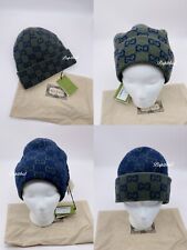 NWT Gucci Unisex Reversible Wool Beanie Hat with Logo Green/Blue Size M