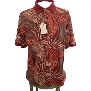 NWT Caribbean Joe Polo Shirt 3XLT Madder Brown w Leaf Print Silk/Cotton - Picture 1 of 10
