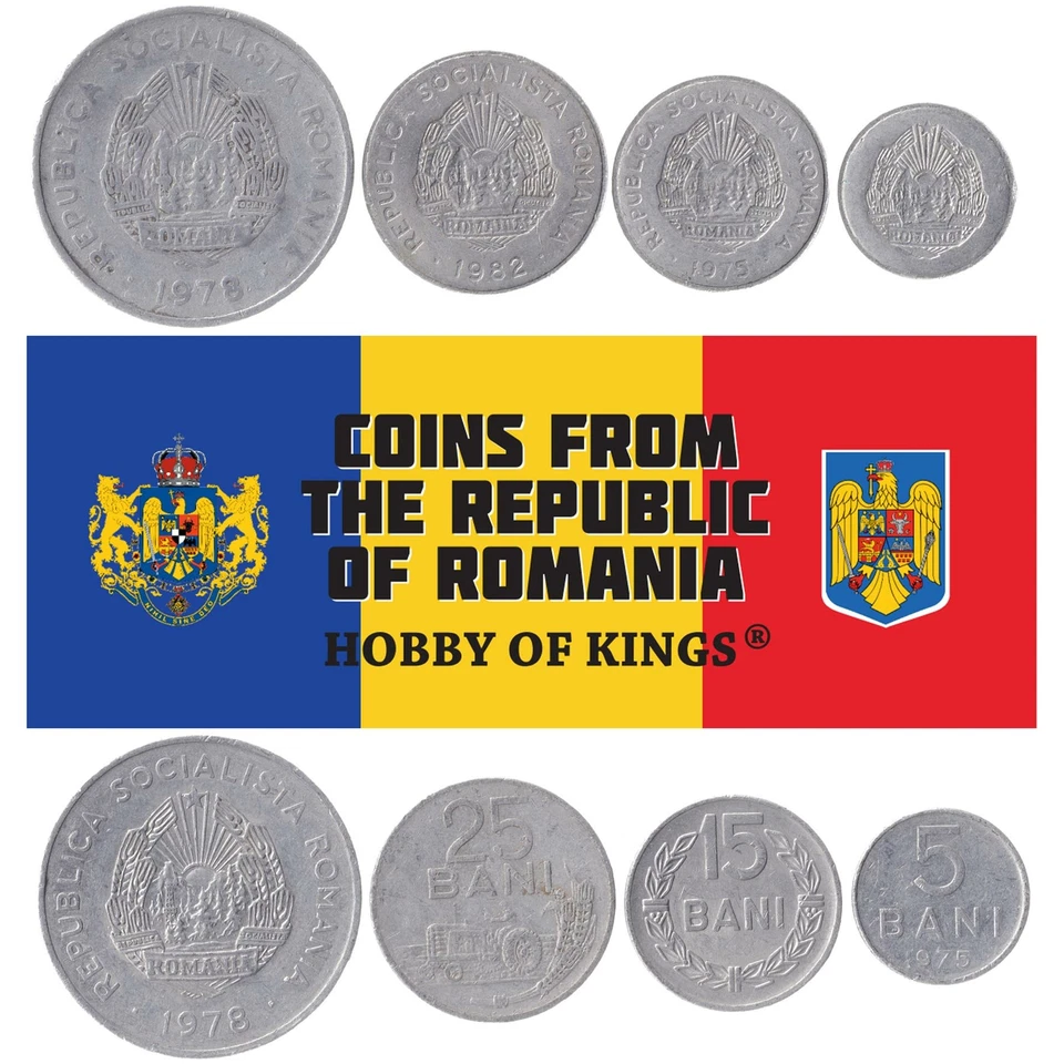 Romanian 4 Coin Set 5 15 25 Bani 5 Lei | Wheat Ear | 1975 - 1982 - Image 1 of 2