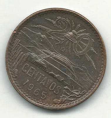 MUY BIEN DETALLADO ALTA CALIDAD AU 1965 MÉXICO 20 CENTAVOS-MAR625 Foto 1 de 2