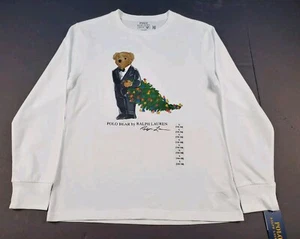 New Boys Polo Ralph Lauren Christmas Tree Bear Long Sleeve Shirt Sizes S L XL - Picture 1 of 10