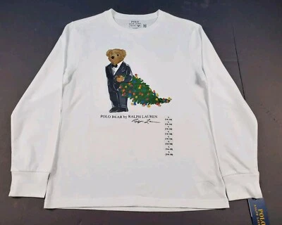 New Boys Polo Ralph Lauren Christmas Tree Bear Long Sleeve Shirt Sizes S L XL - Image 1 of 4