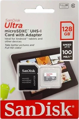 SanDisk Ultra 128GB UHS-I Class 10 MicroSDXC Card 80mb/s SDSQUNC-128G Adapter - Image 1 of 4