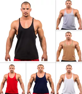 MENS PLAIN GYM VEST BODYBUILDING MUSCLE STRINGER VEST Y BACK RACERBACK  LOT VEST - Picture 1 of 11