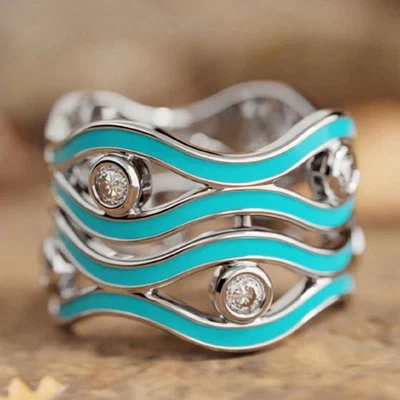 Moda Circonita Cúbica Día de San Valentín Mujeres Anillos Plateados Talla 6-10 Foto 1 de 4