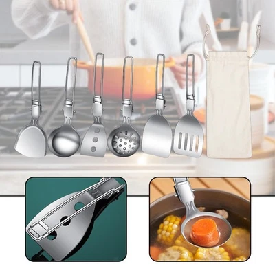 7x Camp Cooking Utensils Set Camping Kitchen Utensil Set for Hiking BBQ RV - Image 1 of 4