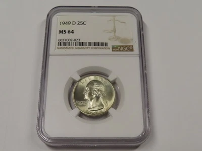 1949 D NGC MS 64 WASHINGTON QUARTER 90 PERCENT SILVER COIN 25 CENT - Image 1 of 4