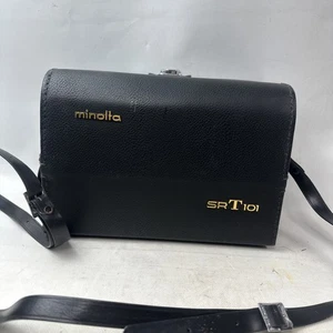 Minolta SRT101 Hard Camera Case Schwarz Leder Schultertasche Vintage Rot Samt - Bild 1 von 10