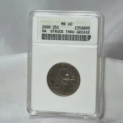 2000 Quarter 25C Virginia Coin Struck Through Grease ANACS MS60 - Image 1 of 4