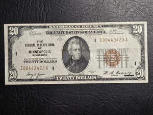 Higher Grade Series of 1929 $20 National Currency FRB Minneapolis, MN - Picture 1 of 2