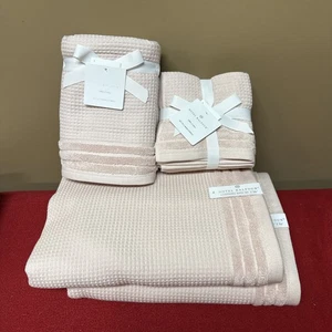 Set asciugamani Hotel Balfour 9 pezzi:2 bagno 2 mani 5 salviette rosa sabbia waffle cotone - Foto 1 di 21