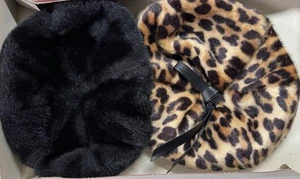 Hess's Vintage Faux Leopard Print Beret And A Black Faux Fur Beret - Picture 1 of 12