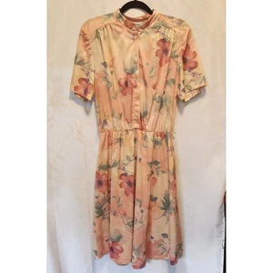 Vintage Anthony Richards Damen Größe S Pfirsich Blumen Kurzarm Knopfleiste Kleid - Bild 1 von 9
