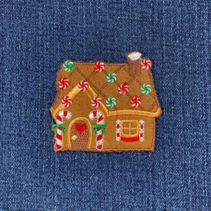 Gingerbread House Applique Patch - Embroidered Christmas & Holiday Badge 2.5" - Picture 1 of 2