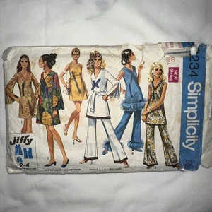 Simplicity 8234 Vintage Sz 10 Dress Mini Tunic Bell Bottoms Sewing Pattern 60s - Picture 1 of 13