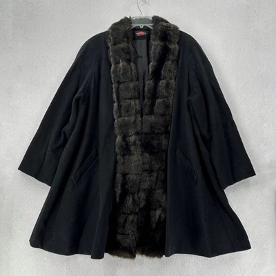 STUNNING VTG Alorna Black Wool Fur Coat jacket MADE IN USA One Size Plus Paecoat - Image 1 of 4