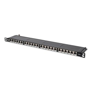 DIGITUS CAT 6 Patchpanel geschirmt 24 Port RJ45 Klappen 0,5HE 19" Rack Schwarz - Bild 1 von 3