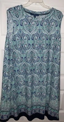 Apt 9 Pullover Sin Mangas Azul/Blanco/Verde azulado Vestido Midi Cambio con Bolsillos Talla XXL Foto 1 de 4