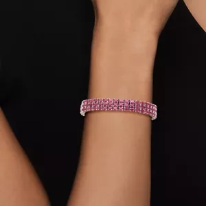 41 ctw Oval Cut Ruby Tennis Three Row Bracelet 14K White Gold Plated .925 - Picture 1 of 5