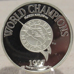 1997 World Series Champions Florida Marlins 1 Troy Oz. .999 Silver Round FL - Picture 1 of 2