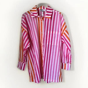 Beach Riot Pink & Orange Stripe Cover Up Shirt NWOT - Picture 1 of 6