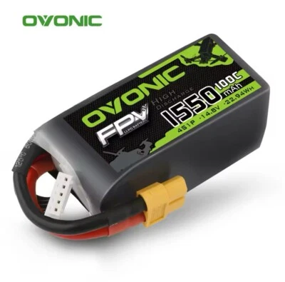 Ovonic 4S 14.8V 1550mAh LiPo Battery 100C Discharge XT60 Plug for RC Drones/Cars - Image 1 of 4