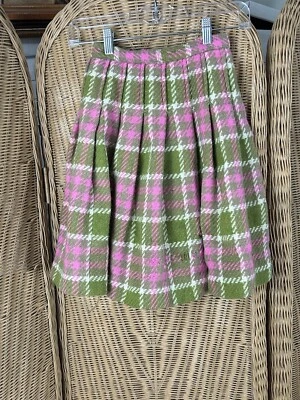 Falda de lana vintage Bobbie Brooks rosa verde a cuadros envejecida necesita reparación Foto 1 de 4