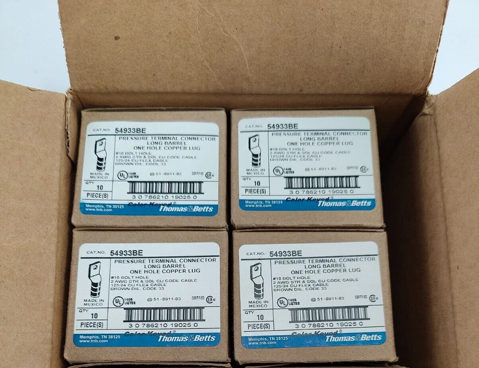 BOX OF 40 THOMAS & BETTS BROWN 33 LONG BARREL LUG 1XRB4 NEW 54933BE - Image 1 of 1