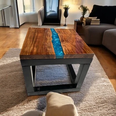 Mesa de centro cuadrada de resina epoxi de 24" con patas de hierro muebles interiores de cafetería Foto 1 de 4