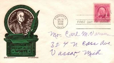 1948 FDC - In Honor of William Allen White - Better Cachet - F25861 - Image 1 of 2