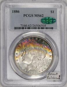 1886 Morgan Dollar PCGS MS-62 With CAC;  Great Rainbow!
