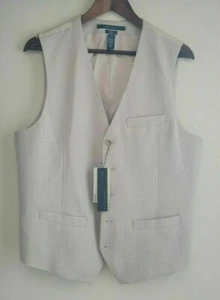 Perry Ellis Men's Vest Slim Fit Stretch Dressy Essentials Natural Linen, Beige,S - Picture 1 of 3