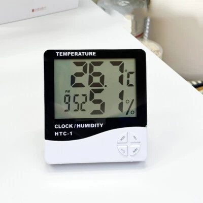 Digital Clock LCD Indoor Thermometer Hygrometer Humidity Meter Monitor Sensor UK - Image 1 of 4