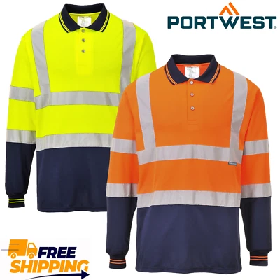 Portwest Hi Vis Contrast Polo Shirt Comfort Breathable Two Tone WorkWear Top - Image 1 of 4