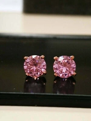 2Ct Round Lab Created Pink Sapphire Push Back Stud Earring 14k Rose Gold Plated - Image 1 of 3