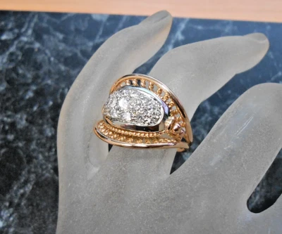 Bague ancienne en or jaune 18K sertie de 19 diamants  poincon tete d aigle T52 - Photo 1/4