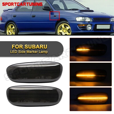 For 1993-2001 Subaru Impreza Sequential LED Side Marker Signal Lights Smoke Lens Foto 1 de 4