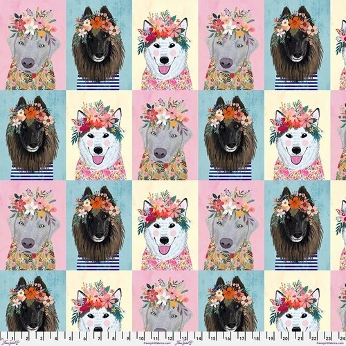 Panel floral 12,5" X 44" mascotas perros animales flores ropa tela D760,50 Foto 1 de 1