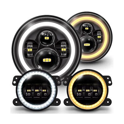 TRUE MODS 7-inch H6024 LED Headlights + 4-inch Fog Lights for Jeep Wrangler J... - Изображение 1 из 4