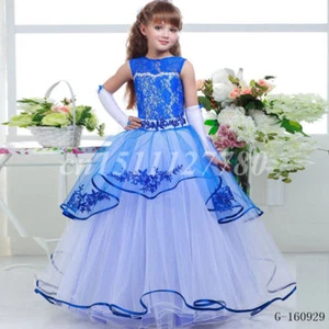 2022 blue lace white dress flower girl wedding dress Party Birthday Dress - Picture 1 of 6