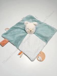 Doudou Plat Moris Sacha Lama Blanc Bleu/Vert Gris Tidou Attache Tétine - Noukies - Picture 1 of 4
