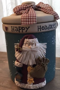 Barattolo Biscottiera Babbo Natale Vintage Vecchio Mondo Natale Buone Feste Utensili Bidone - Foto 1 di 9