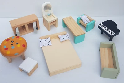 Miniature wooden Doll House Furniture Piano table bed sink drawers + bulk - image 1 of 4