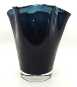 Jarrón pañuelo de vidrio hecho a mano azul-negro 7" - Imagen 1 de 7