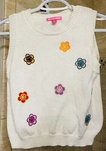 Say What? (XL 16) Pristine Off White Girls Sweater Vest Sleeveless Happy Faces - Picture 1 of 6