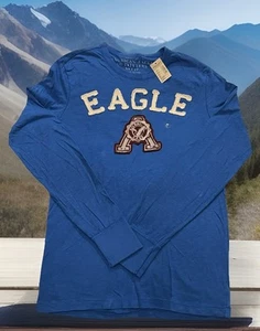 NWT! American Eagle Mens Long Sleeve T Shirt Crew Neck Blue Logo Print Sz XS - Picture 1 of 5