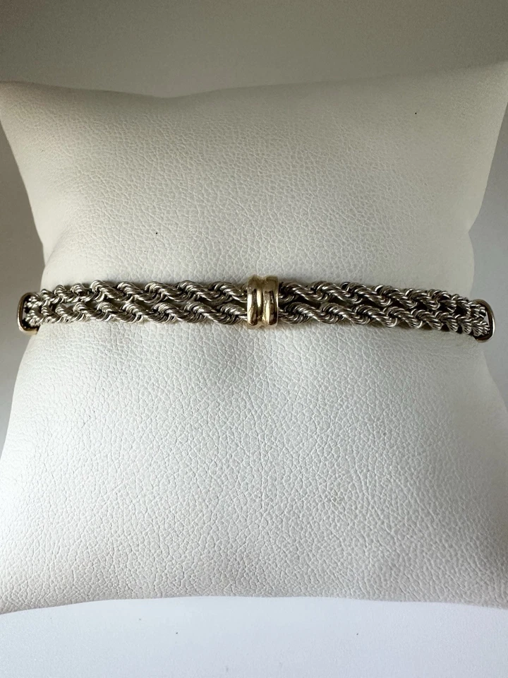 Vintage Sterling Silver Solid 14k Gold Rope Chain Bracelet 7” - Image 1 of 4